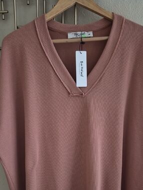 Three Bird Nest Dusty Rose V-Neck Ribbed Sweater